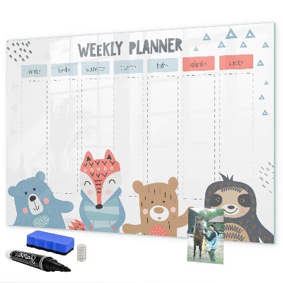 Magnetic dry erase board Cute Animal Weekly Planner