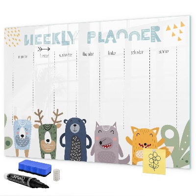 Dry erase board magnetic Weekly planner with colorful animals