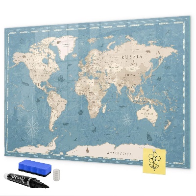 Magnetic dry erase board A world map with personal memories