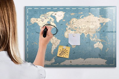 Magnetic dry erase board A world map with personal memories