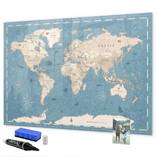 Magnetic dry erase board A world map with personal memories