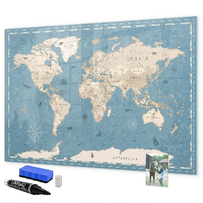 Magnetic dry erase board A world map with personal memories