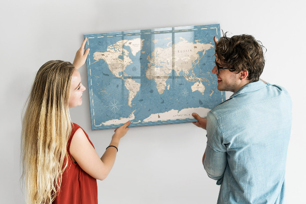 Magnetic dry erase board A world map with personal memories