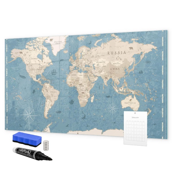 Magnetic dry erase board A world map with personal memories