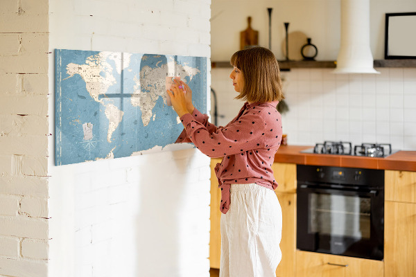 Magnetic dry erase board A world map with personal memories