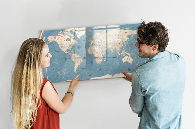 Magnetic dry erase board A world map with personal memories
