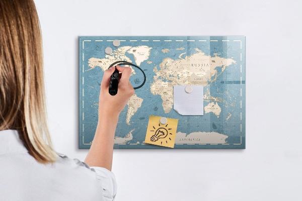 Magnetic dry erase board A world map with personal memories