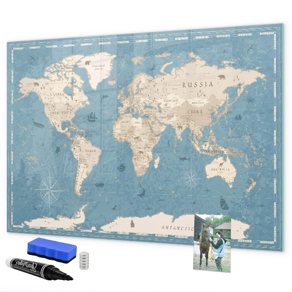 Magnetic dry erase board A world map with personal memories