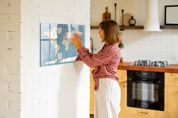 Magnetic dry erase board A world map with personal memories