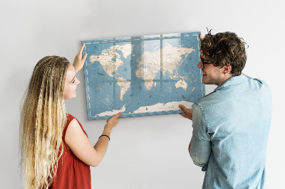Magnetic dry erase board A world map with personal memories
