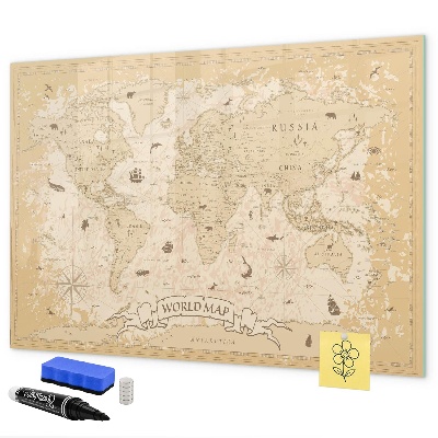 Dry erase board magnetic World map with photos and accessories