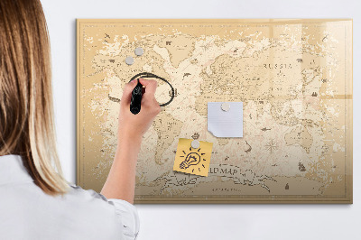 Dry erase board magnetic World map with photos and accessories