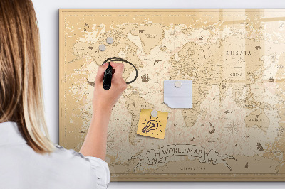 Dry erase board magnetic World map with photos and accessories