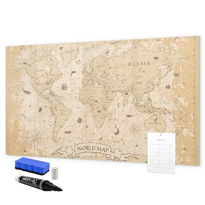 Dry erase board magnetic World map with photos and accessories