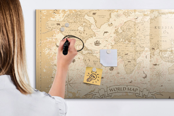 Dry erase board magnetic World map with photos and accessories