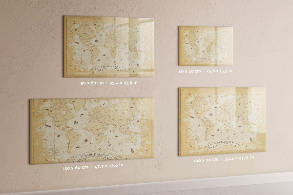Dry erase board magnetic World map with photos and accessories