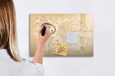 Dry erase board magnetic World map with photos and accessories