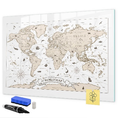 Magnetic dry erase board World map with photo locations