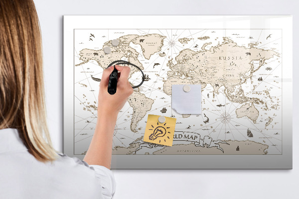 Magnetic dry erase board World map with photo locations