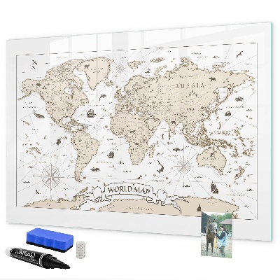Magnetic dry erase board World map with photo locations