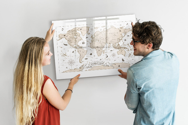 Magnetic dry erase board World map with photo locations