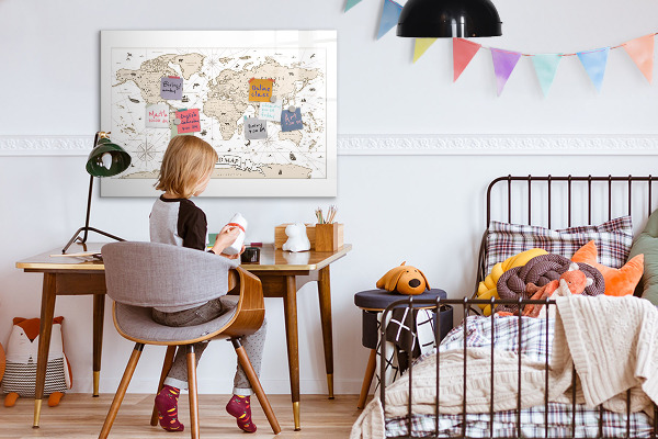 Magnetic dry erase board World map with photo locations