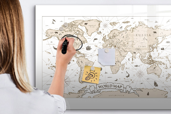 Magnetic dry erase board World map with photo locations