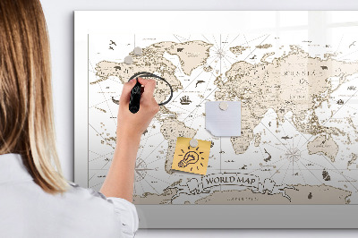 Magnetic dry erase board World map with photo locations