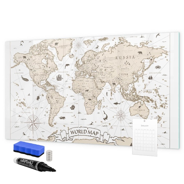 Magnetic dry erase board World map with photo locations