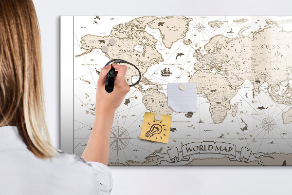 Magnetic dry erase board World map with photo locations