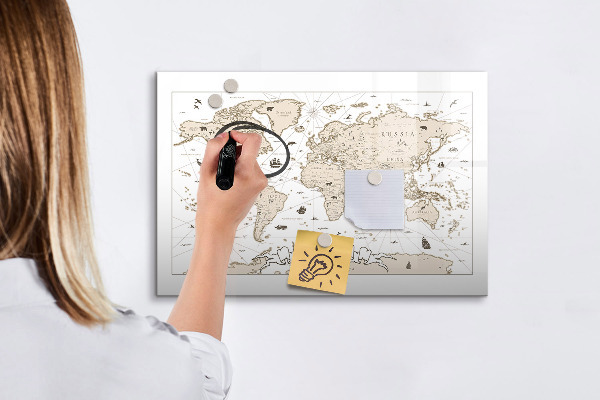 Magnetic dry erase board World map with photo locations