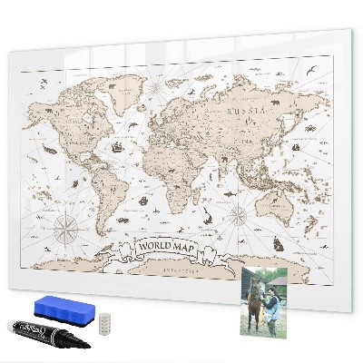 Magnetic dry erase board World map with photo locations