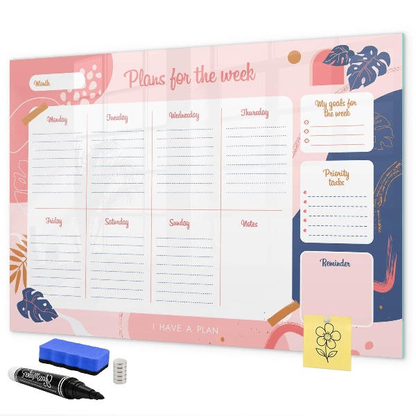 Dry erase board magnetic Weekly planner with space for photos