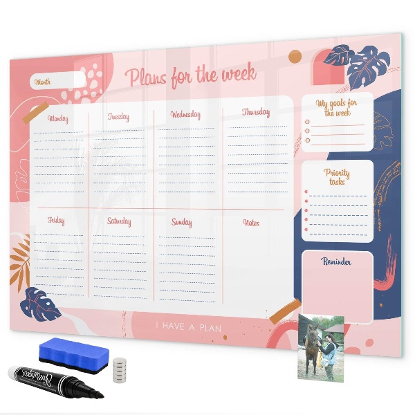 Dry erase board magnetic Weekly planner with space for photos
