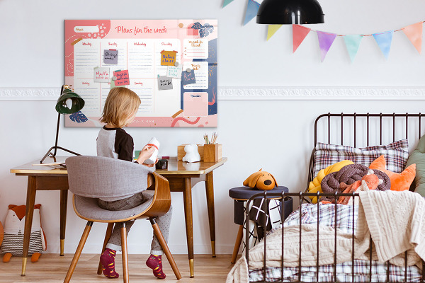 Dry erase board magnetic Weekly planner with space for photos
