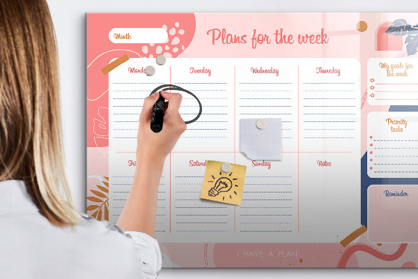 Dry erase board magnetic Weekly planner with space for photos