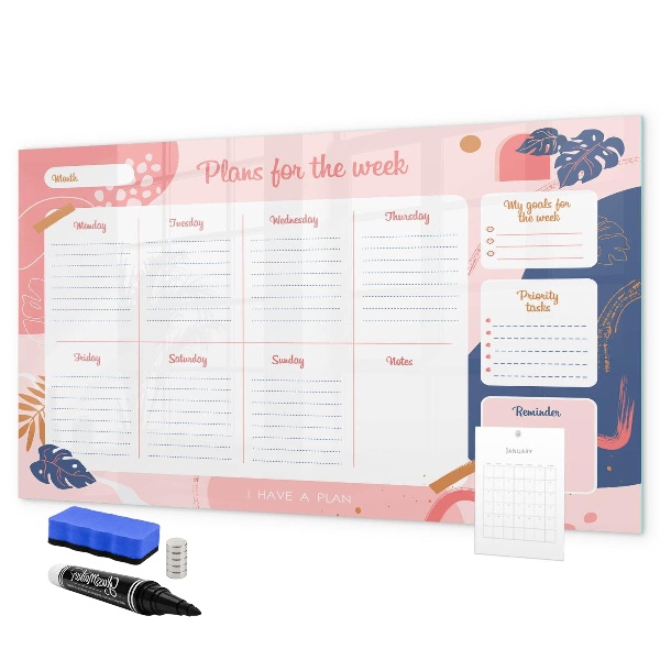 Dry erase board magnetic Weekly planner with space for photos