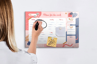 Dry erase board magnetic Weekly planner with space for photos