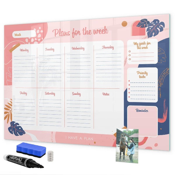 Dry erase board magnetic Weekly planner with space for photos