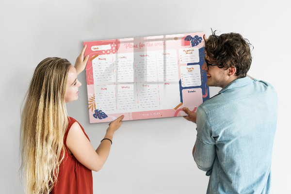 Dry erase board magnetic Weekly planner with space for photos