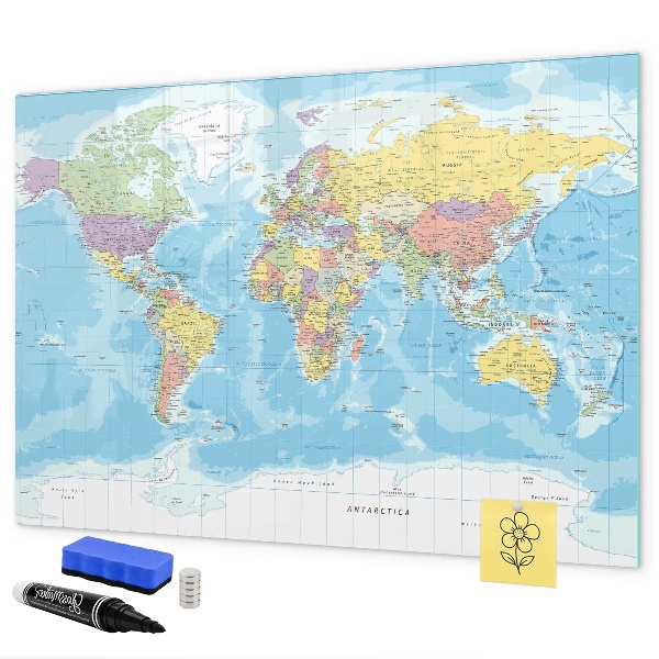 Magnetic dry erase board A world map with personal memories