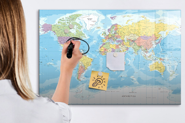 Magnetic dry erase board A world map with personal memories