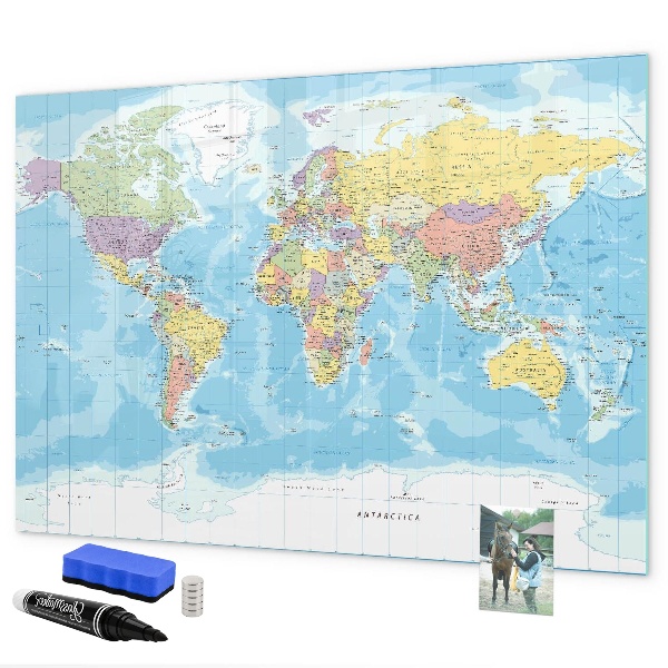 Magnetic dry erase board A world map with personal memories