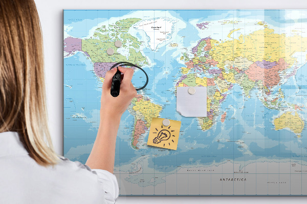 Magnetic dry erase board A world map with personal memories