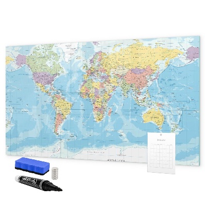 Magnetic dry erase board A world map with personal memories