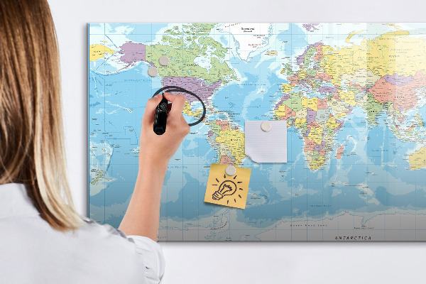 Magnetic dry erase board A world map with personal memories