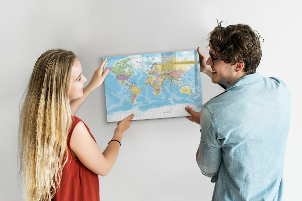 Magnetic dry erase board A world map with personal memories