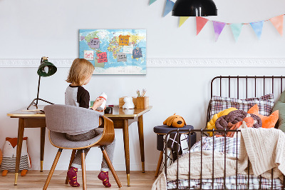 Magnetic dry erase board A world map with personal memories