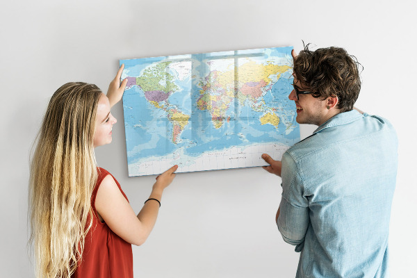 Magnetic dry erase board A world map with personal memories