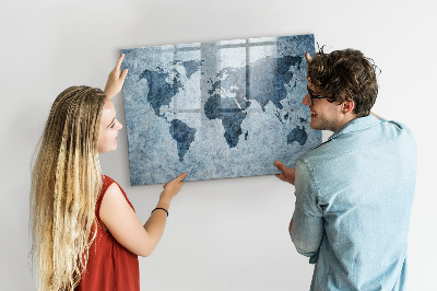 Magnetic dry erase board A world map with personal memories